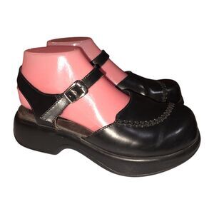 DANSKO Sz 6.5/7 Vintage Y2K Black Leather Side Buckle Chunky Mary Jane Sandals